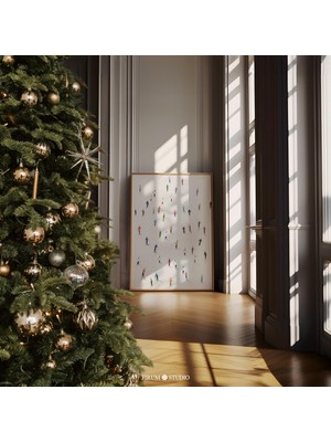 Ninastore Minimalist Kayakçılar Baskısı - Retro Kış Duvar Dekoru | Yazdırılabilir Kış Sporları Sanat Posteri |