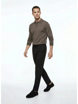 Fabrika Bağlamalı Bel Normal Paça Jogger Siyah Erkek Pantolon F4SM-PNT-0767 N