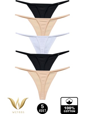wcreas Kadın Ipli Tanga, Pamuklu Yumuşak Kumaş G-String Tanga 5'li Paket