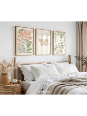 Ninastore Boho Botanik Duvar Sanatı 3'lü Seti - Danimarka Pastel Galeri Baskıları/ Hafif Estetik Çiçekli Dekor