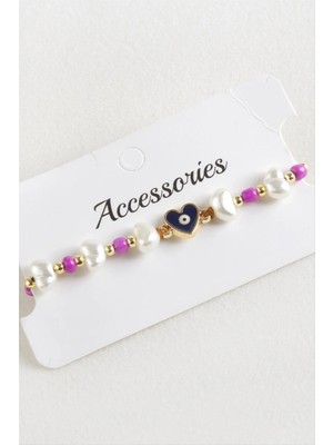 Renklime Kalp Boncuk Inci Makrome Ip Bileklik