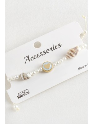 Renklime Kalp Deniz Kabuğu Inci Makrome Ip Bileklik