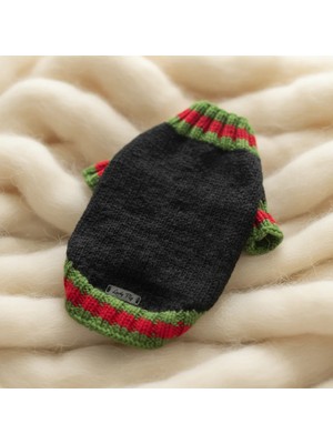 Lady Fify Kedi ve Köpek Için Yeşil Kırmızı Çizgili Siyah Kazak