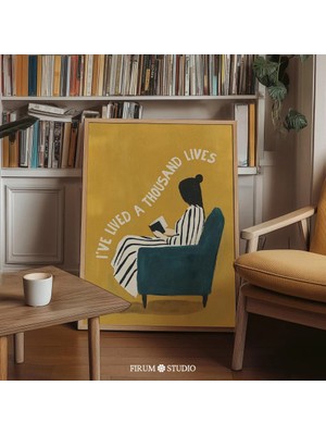 Ninastore Hardal Kitap Alıntısı Baskılı Duvar Sanatı – Vintage Okuyucu Illüstrasyonu/ Neşeli Okuma Dekorasyonu