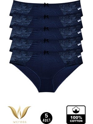 wcreas Yanları Dantelli Pamuklu Kadın Bato Külot, 5'li Paket Pamuklu Yumuşak Kumaş Dantelli Külot