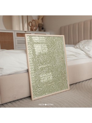 Ninastore Adaçayı Yeşili Soyut Çizgiler Baskılı Duvar Sanatı / Soluk Yeşil Soyut Sanat / Adaçayı Yeşili Duvar