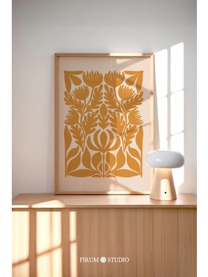 Ninastore Yanık Turuncu Çiçek Baskılı Sanat Eseri / Soyut Botanik / Bohem Sıcak Tonlu Baskılar / Eklektik Mutf