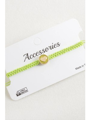 Renklime Kalp Mineli Makrome Örgülü Bileklik