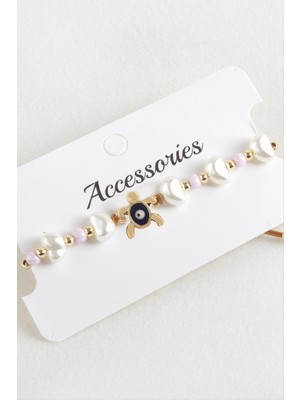 Renklime Kaplumbağa Boncuk Inci Makrome Ip Bileklik