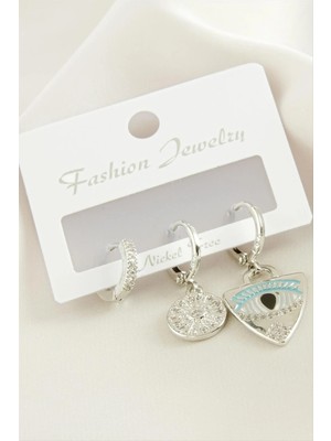 Renklime 3 Adet Göz Zirkon Taşlı Küpe