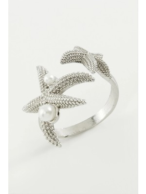 Renklime Deniz Yıldızı Inci Metal Yüzük