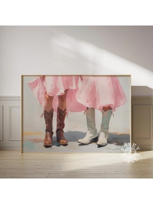 Ninastore Retro Batı Tarzı Baskı/ Kovboy Çizmeleri Baskısı/ Trend Pembe Tablo Posteri/ Güneyli Kız Odası Için