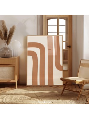 Ninastore Yanık Turuncu Çizgili Baskılı Duvar Sanatı/ Büyük Soyut Baskı/ Modern Boho Oda Dekorasyonu/ Terracot