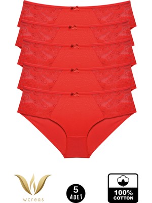 wcreas Yanları Dantelli Pamuklu Kadın Bato Külot, 5'li Paket Pamuklu Yumuşak Kumaş Dantelli Külot