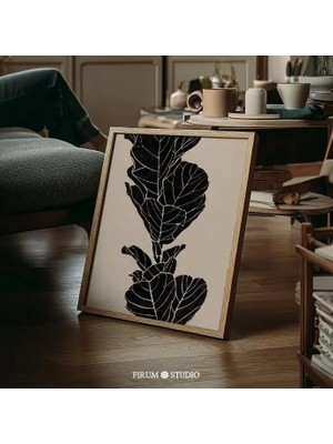 Ninastore Siyah Bej Incir Yaprağı Indirilebilir Duvar Sanatı - Hüzünlü Botanik Tasarım/ Modern Oturma Odası De