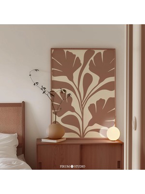 Ninastore Boho Soyut Botanik Baskılı Sanat Eseri / Sıcak Kahverengi ve Mocha Duvar Dekoru / Yatak Odası / Otur