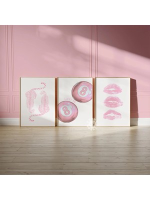 Ninastore Pembe Duvar Sanatı Baskı Seti (3 Parça) / Trend Posterler / Dijital Duvar Sanatı / Kız Öğrenci Yurt