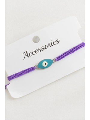 Renklime Oval Nazar Makrome Örgülü Bileklik