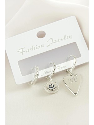 Renklime 3 Adet Kalp Zirkon Taşlı Küpe