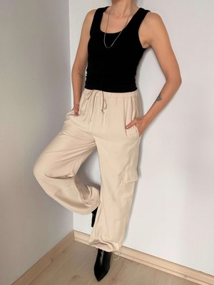 Ali Butik Bej Keten Kargo Pantolon