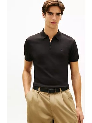 Tommy Hilfiger Erkek Normal Kesim Kısa Kollu Pamuklu Yarım Fermuarlı Siyah Polo Yaka T-Shirt MW0MW42758-BDS