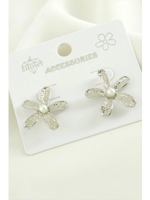 Renklime Çiçek Inci Trend Metal Küpe