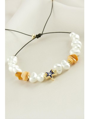 Renklime Deniz Yıldızı  Kırık Doğaltaşlı Inci Bileklik