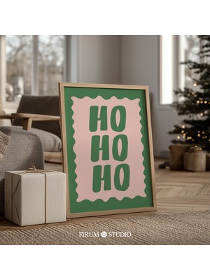 Ninastore Ho Ho Ho Noel Indirilebilir Duvar Sanatı/ Pembe ve Yeşil Tatil Tipografisi Posteri/ Eğlenceli Retro