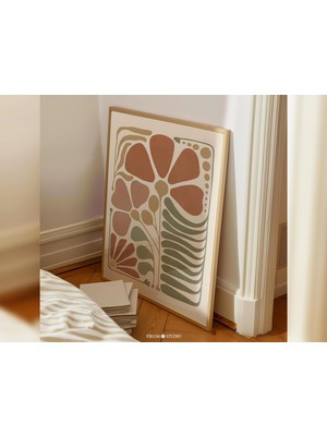Ninastore Sıcak Tonlarda Botanik Baskılı Duvar Sanatı / Boho Sonbahar Sanat Baskısı / Soyut Botanik Eklektik D
