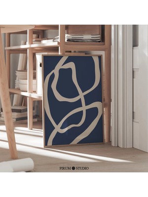 Ninastore Modern Soyut Çizgi Sanatı Baskısı / Lacivert ve Bej Duvar Dekoru / Oturma Odası Için Minimalist Bask