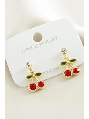 Renklime Kiraz Taşlı Mineli Küpe