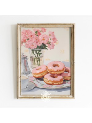 Ninastore Pembe Mutfak Baskısı/ Donut Kahvaltısı Dijital Baskısı/ Pastel Boyama/ Büyük Milenyum Posteri/ Retro