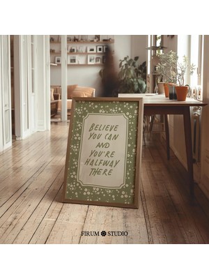 Ninastore "inanabilirsin" Baskılı Duvar Sanatı – Soluk Yeşil Çiçekli Tipografi/ Neşelendirici Yatak Odası Deko