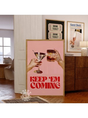 Ninastore "keep Em Coming" Bar Arabası Sanat Baskısı/ Trendi Duvar Sanatı/ Pembe Bar Arabası Dekorasyonu/ Şık