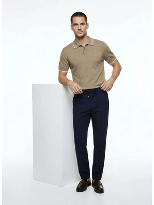 Fabrika Bağlamalı Bel Normal Paça Jogger Koyu Lacivert Erkek Pantolon F4SM-PNT-0767 N