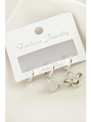 Renklime 3 Adet Çiçek Zirkon Taşlı Küpe