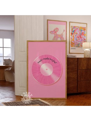 Ninastore Pembe Retro Vinil Plak Sanat Baskısı / Trend Müzik Estetiği Baskılı Poster / Maksimalist Öğrenci Oda