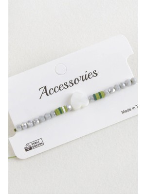 Renklime Kalp Sedef Kristal Makrome Ip Bileklik