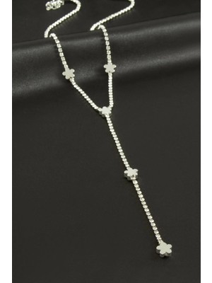 Renklime Çiçek Şerit Taşlı Çelik Y Kolye