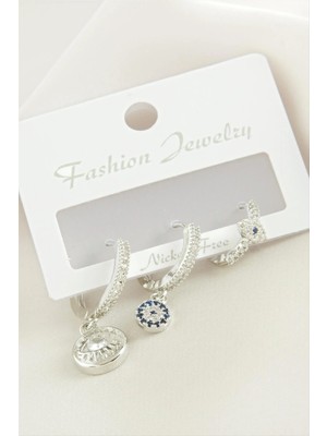 Renklime 3 Adet Göz Zirkon Taşlı Küpe