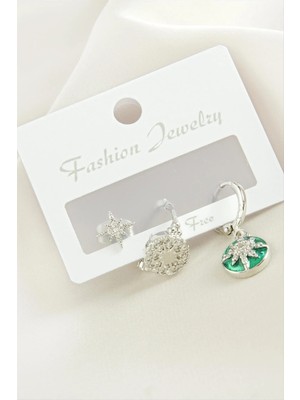 Renklime 3 Adet Yıldız Zirkon Taşlı Küpe