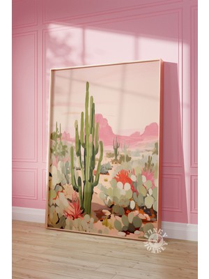 Ninastore Çöl Kaktüsü Duvar Sanatı Baskısı/ Pembe Daire Baskısı/ Güneybatı Tarzı Resim/ Kız Çocuklarına Uygun