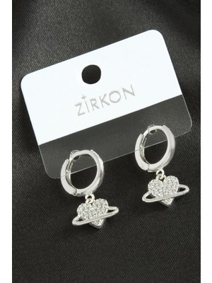 Renklime Kalp Zirkon Taşlı Küpe