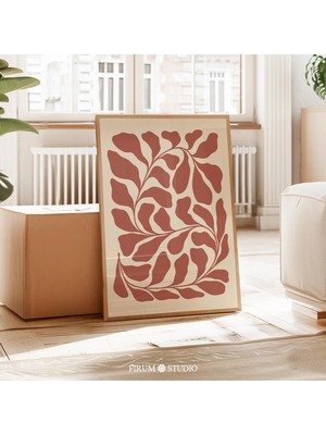 Ninastore Soyut Botanik Yapraklar Baskılı Sanat Eseri / Toprak Tonu ve Bej Sanat Baskısı / Boho Eklektik Daire