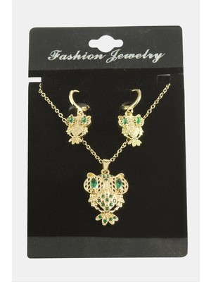 Renklime Baykuş Zirkon Taşlı Set Kolye
