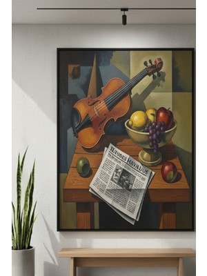 Safir Design Kübist Esintili Müzik ve Doğa Temalı Dekoratif Çerçeveli Tablo