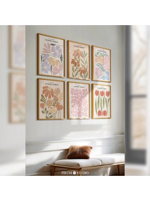 Ninastore Çiçek Pazarı Botanik Baskılı Duvar Sanatı Seti (6 Parça) – Boho Çiçek Illüstrasyonları/ Renkli Vinta