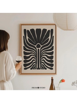 Ninastore Orta Çağ Moderni Siyah Çiçekli Sanat Eseri / Boho Esintili Soyut Botanik Baskı / Oturma Odası Için C