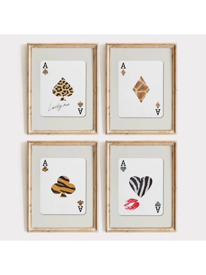 Ninastore Modaya Uygun Oyun Kartı Baskı Seti/ Leopar Desenli Maça Ası Şanslı Poster/ Retro Estetik/ Hayvan Des
