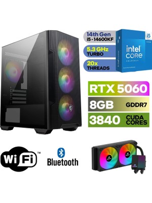 MSI Şafak-Gaming Pc Ddr5-Intel Core I5 14600KF-RTX 5060 8gb-16 GB Ddr5 Ram-1 Tb Nvme 5000 4000-WİN11PRO-240MM Sıvı Sogutma-